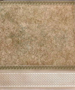 Wallpaper - 10" HIGH wall - Olive green/gold crackle marble with olive green/gold borders and wainscot.